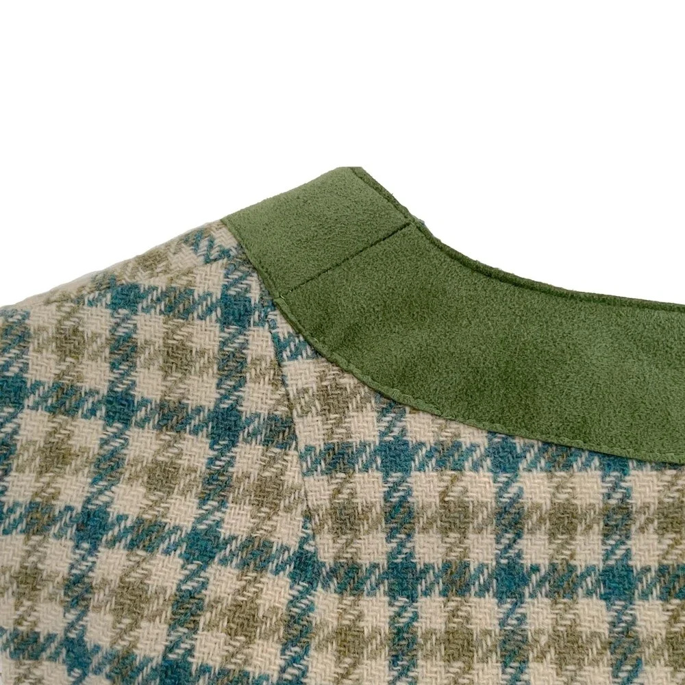 Vintage Wool Suede Green Sleeveless Checkered Pullover Vest Plaid Womens S/M - Picture 4 of 14